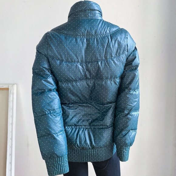 Adidas Polka Dot Neon Accent Dark Green Down filled Puffer JAcket S - Picture 4 of 7